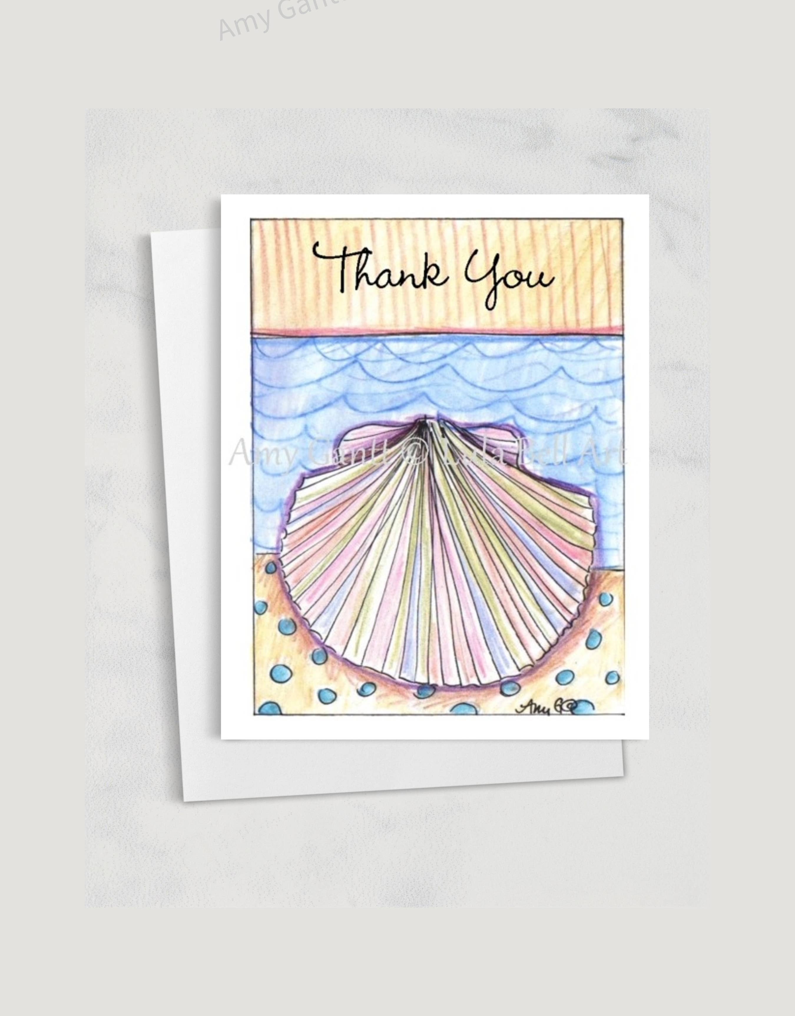 Lula Bell Cards and Gifts - Wholesale Thank You Card - Thank You - Beach Rainbow Shell Greeting Card