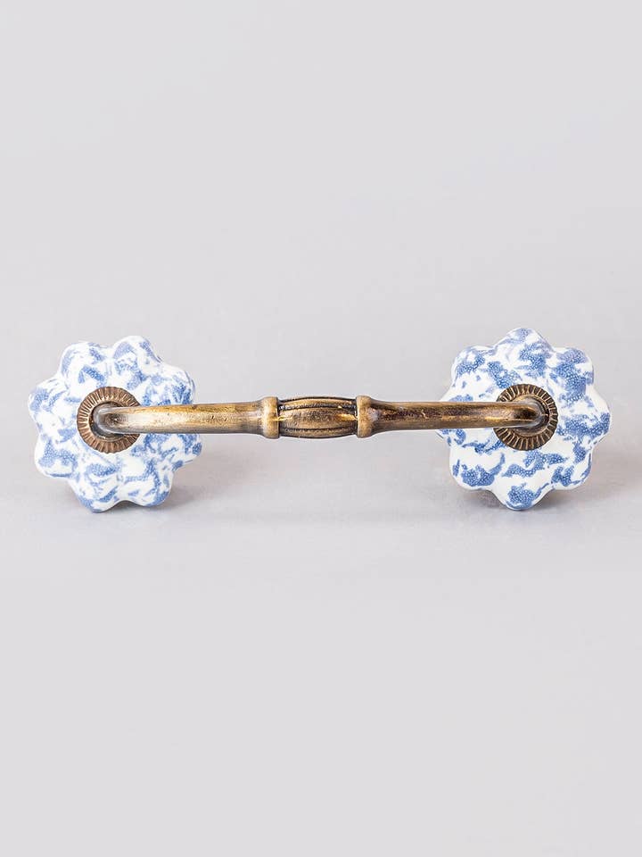 Handmade Light Blue and Off White Floral Shape Ceramic Kitchen Cabinet Pull for wholesale by KNOBCO