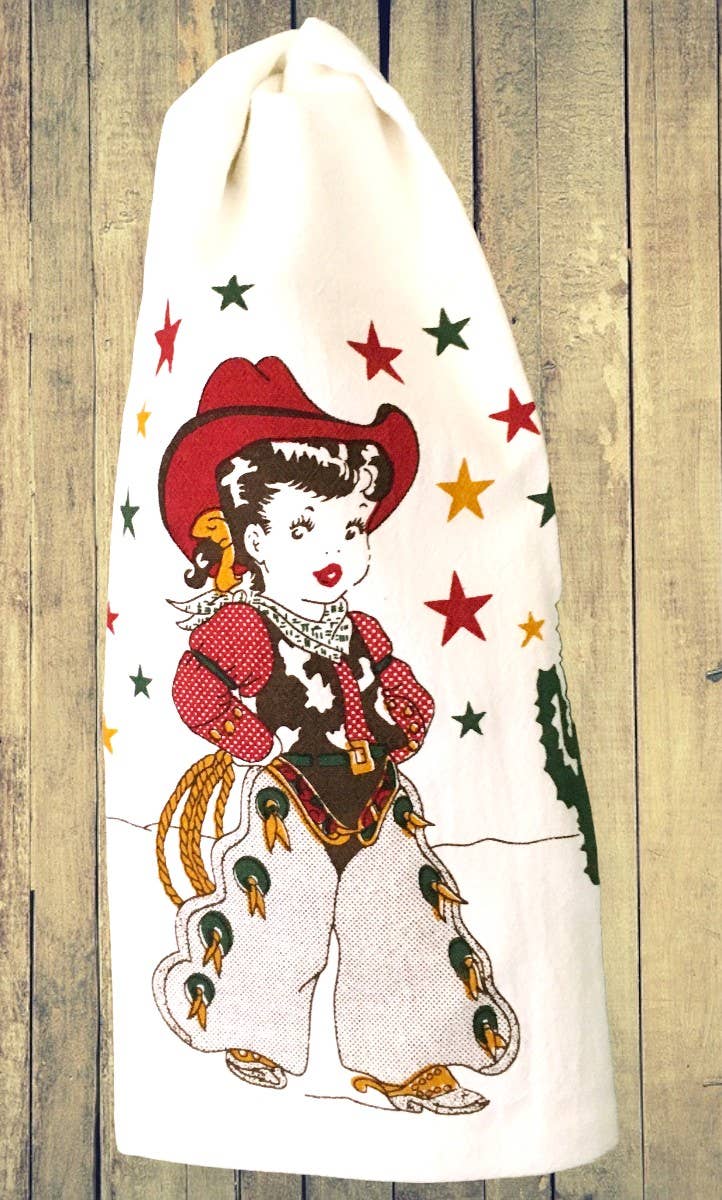 Red and White Kitchen Company - Wholesale Tea Towel - Little Cowgirl Retro Flour Sack Kitchen Towel1