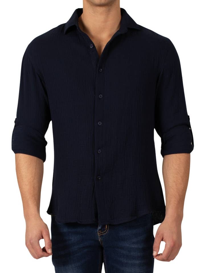 232275 - Camisa de Vestir Azul Marino de Manga Larga con Botones para venta al por mayor de Bespoke Moda