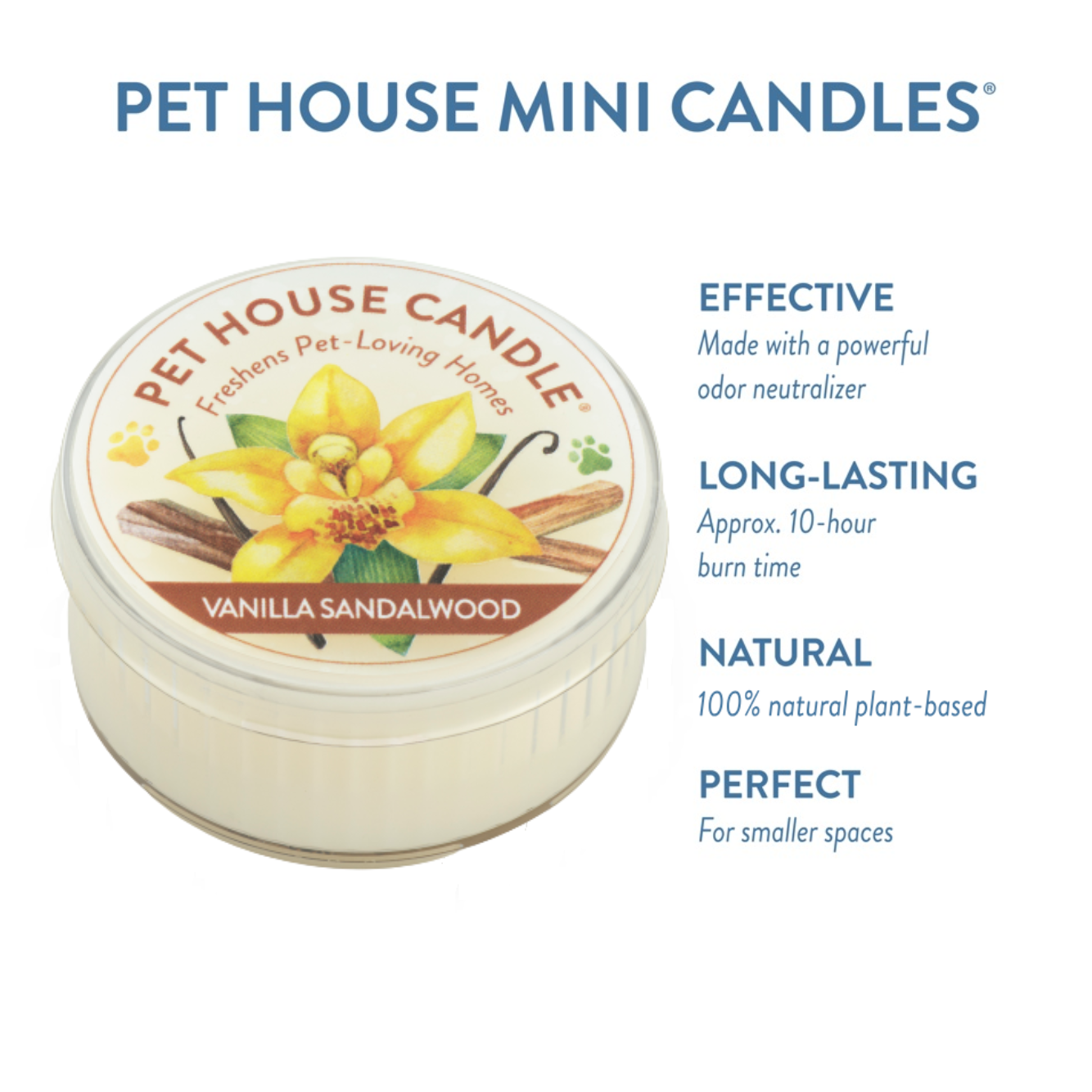 Pet House by One Fur All - Vente Bougies de voyage - Mini bougie en bois de santal vanille 1,5 oz1