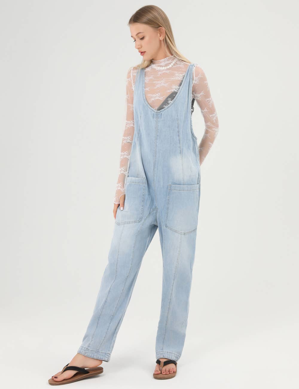 Blue Denim Adjustable Shoulder High Roller Jumpsuit SKJ150 for wholesale on Faire8