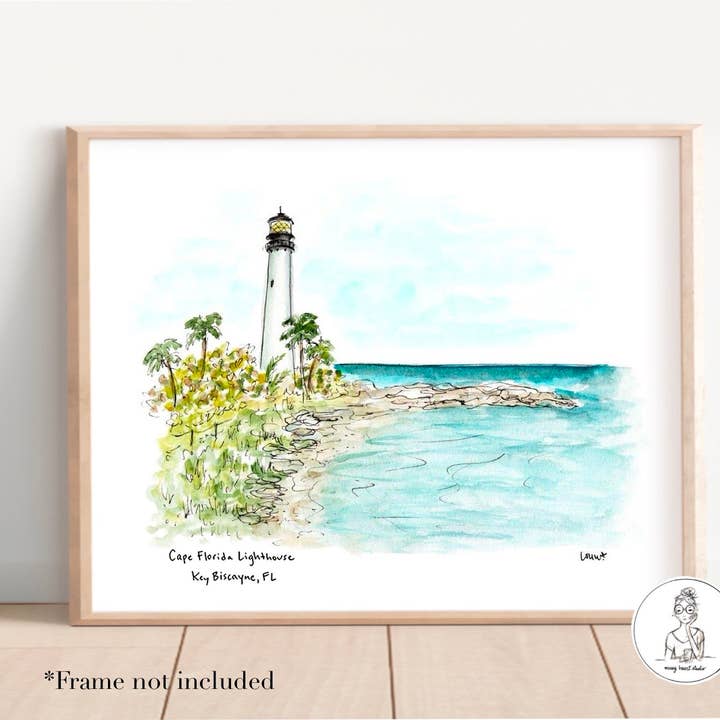 Key Biscayne, Florida - Cape Florida Lighthouse. Art Print for wholesale by Messy Heart Studio