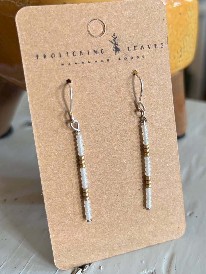 Champagne and White Beaded Earrings for wholesale by Frolicking Leaves