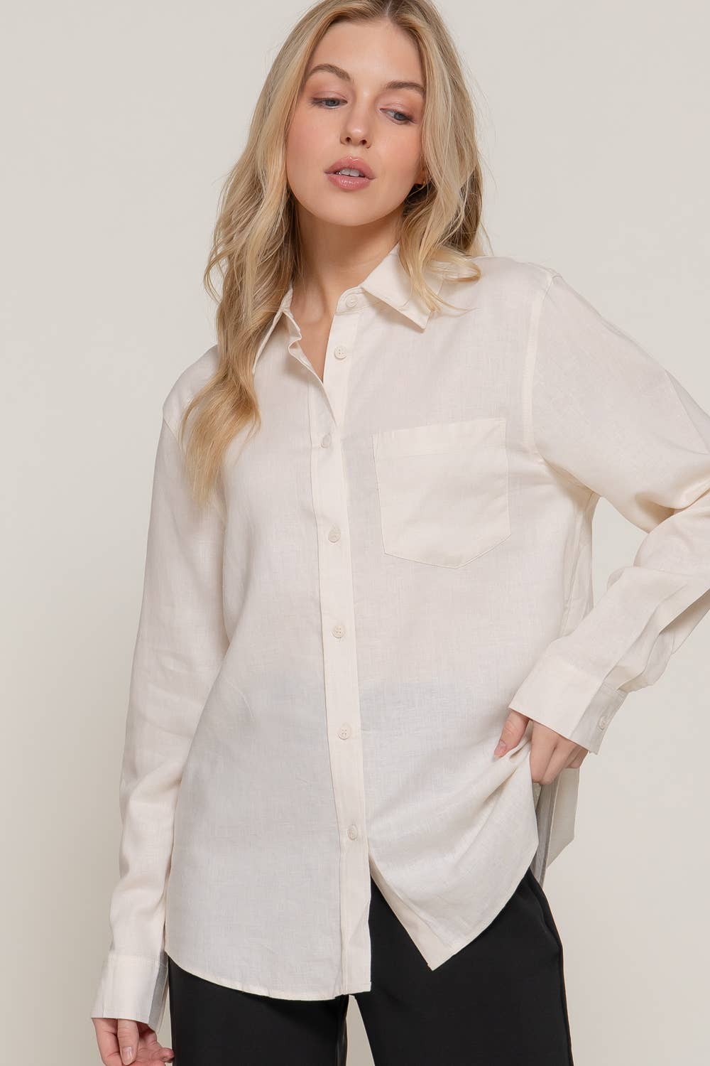 Active Basic | Active USA - Wholesale Button Down Shirt - Women's - Long Sleeve Linen Blend Shirt12