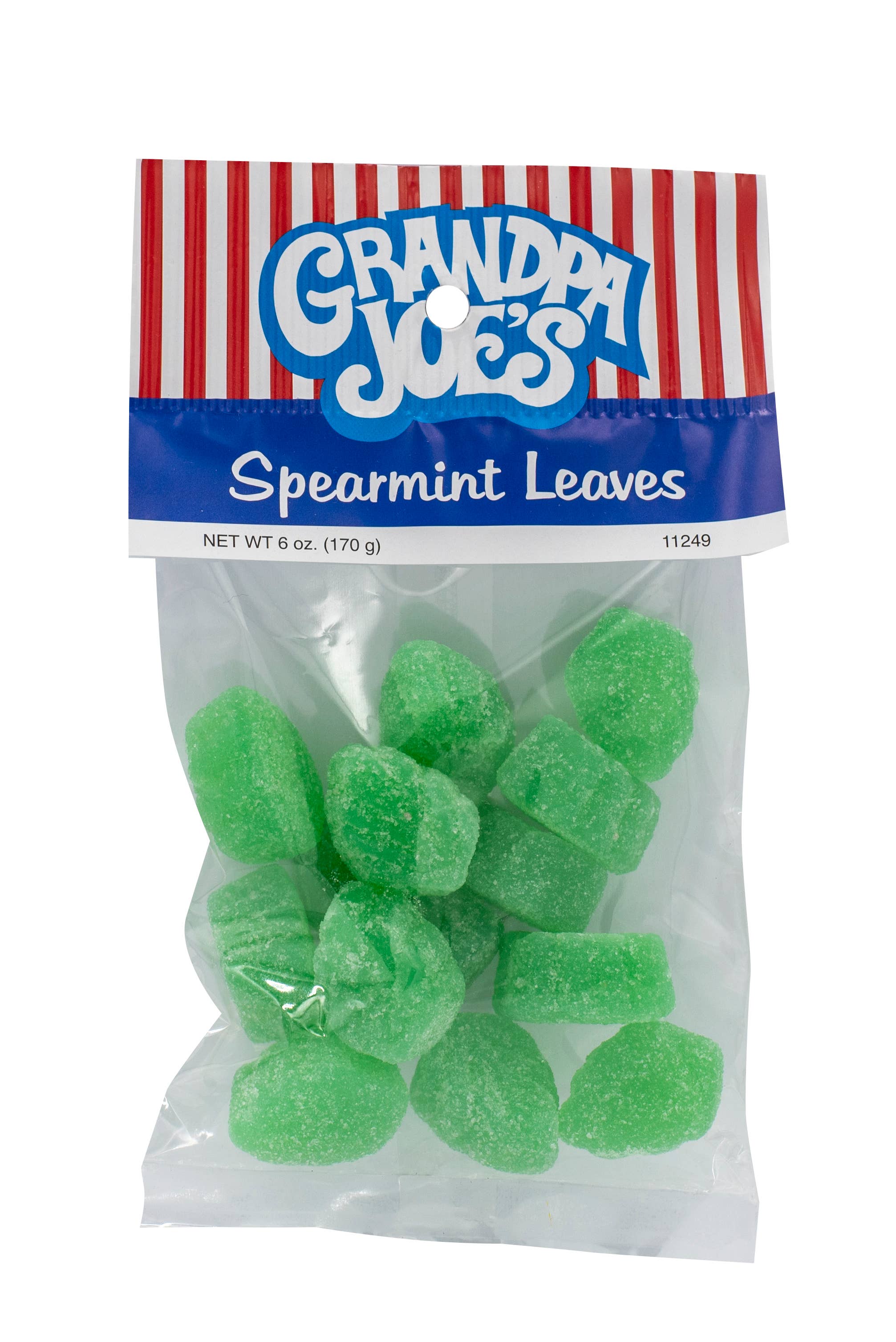 Grandpa Joe's Candy Shop - Wholesale Gummy - Grandpa Joe's Peg Bags, Spearmint Leaves, 6oz,12 Ct Case