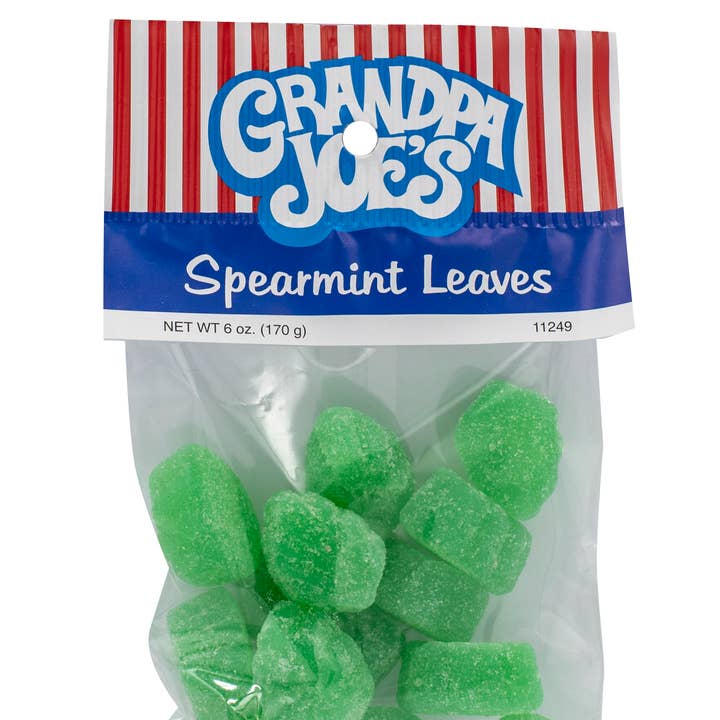 Grandpa Joe's Peg Bags, Spearmint Leaves, 6oz,12 Ct Case for wholesale by Grandpa Joe's Candy Shop