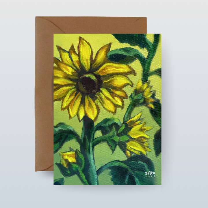5"x7" Sunflower Greeting Card with Kraft Envelope for wholesale by Painting the Southwest