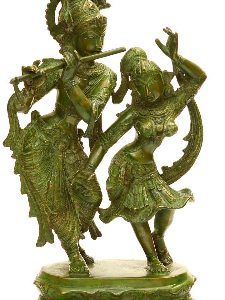 Dancing Radha Krishna in Green Hue for wholesale by Exotic India Art