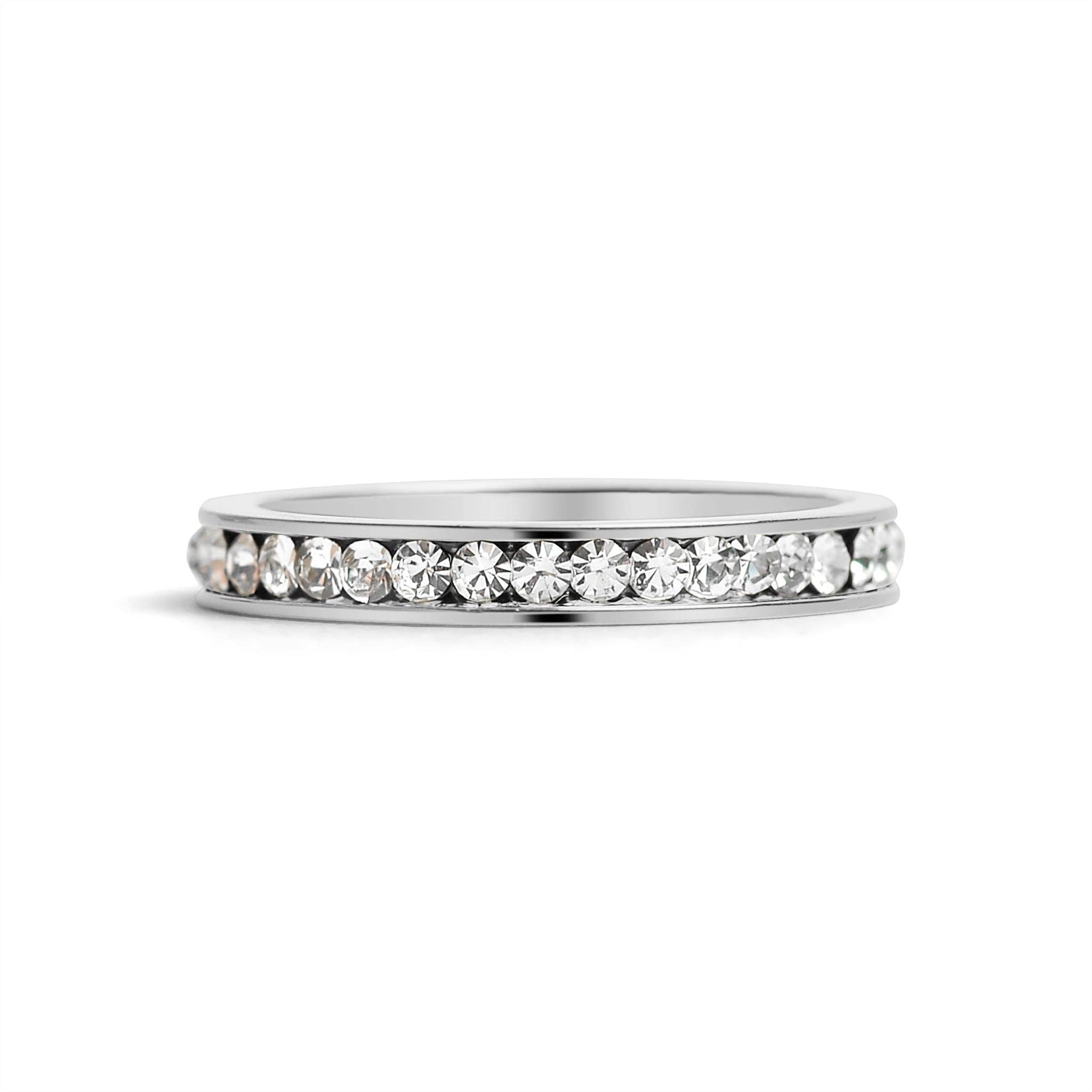 WJW - Wholesale Ring met meerdere stenen - Zilverkleurige CZ eternity-ring van roestvrij staal (januari - juni)5