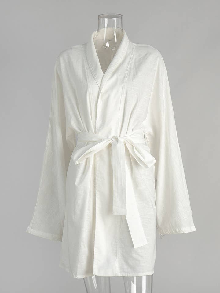 Linen Cotton Belted Maxi Dress Women White N5A548 for wholesale on Faire