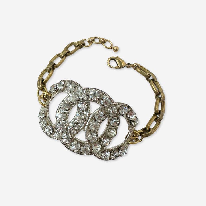 Repurposed vintage Austrian rhinestone intertwining rings bracelet for wholesale by Lulu’s Petals