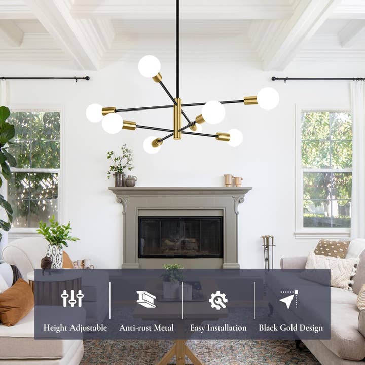 Eight Light Modern Sputnik Chandelier Black And Gold for wholesale on Faire1