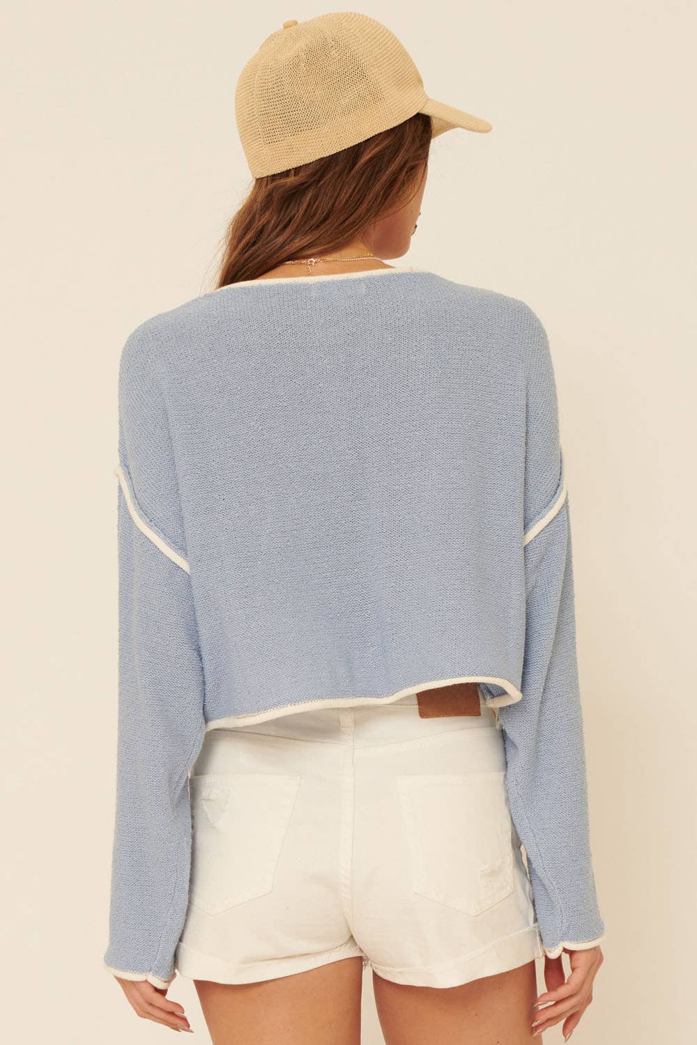 Promesa USA - Wholesale Knit Sweater - Women's - Loose Knit Boat Neck Exposed Seam Crop Sweater35