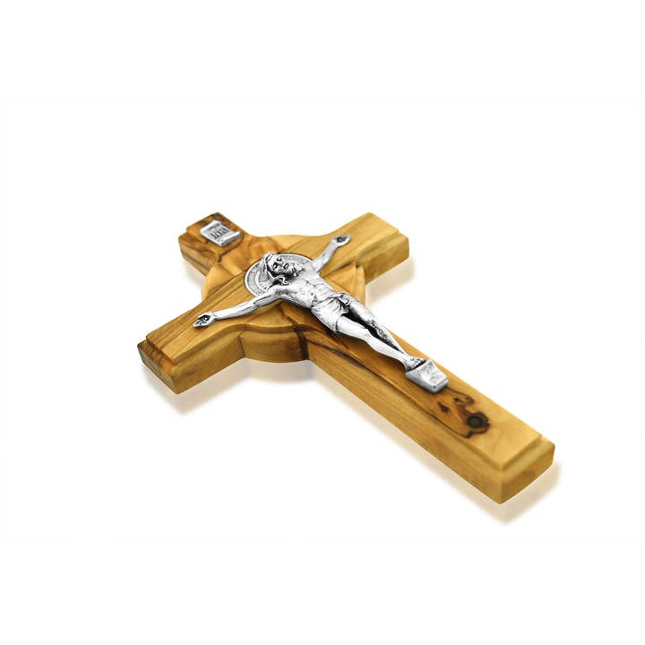 Village Gift Importers - Wholesale Wall Cross - Olive Wood St. Benedict Cross, 6.25" x 4"