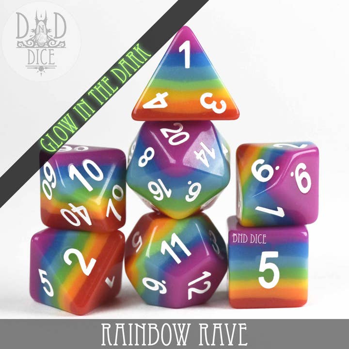 DNDDICE.COM - Wholesale Dice - Rainbow Rave (Glow)