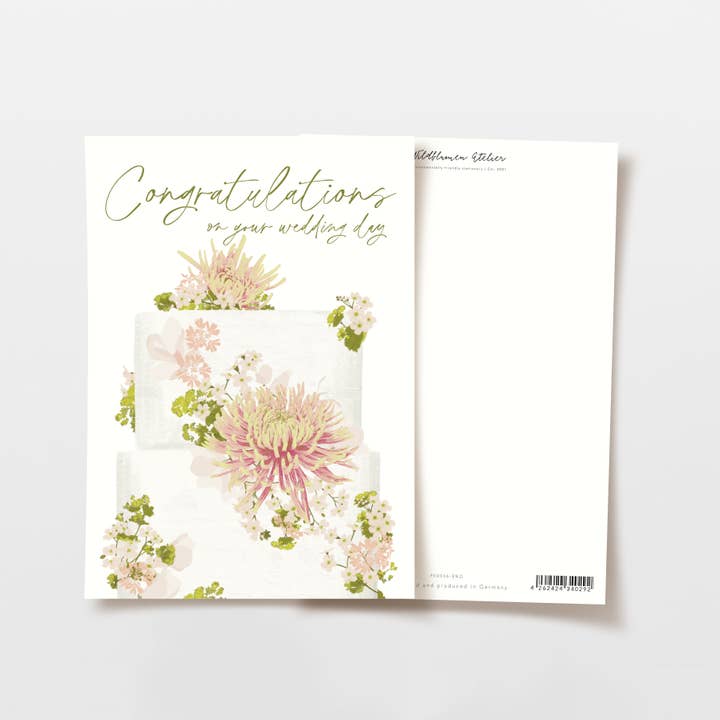 Wildblumen Atelier – wholesale Wedding card – Postcard wedding day cake with flowers, FSC certified