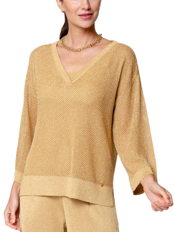 Angelina Mesh Top; Golden Sands for wholesale by Biana