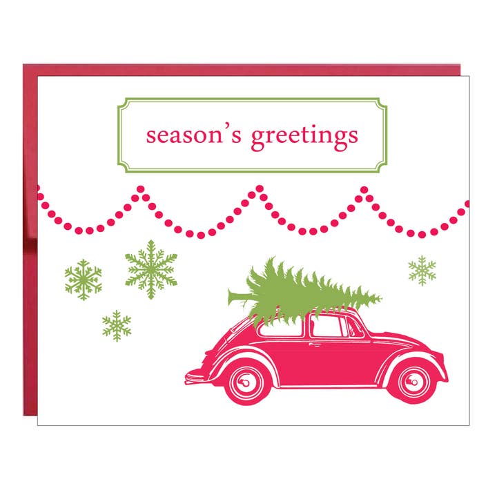 Volkswagen Bug Green Tree Christmas Card - 8 pack for wholesale by Idea Chic