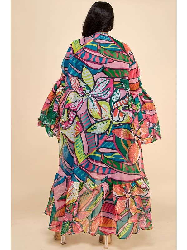 Namatt Design - Wholesale Kimono - Women's - Plus Ruffle Long Sleeve Kimono Cardigan