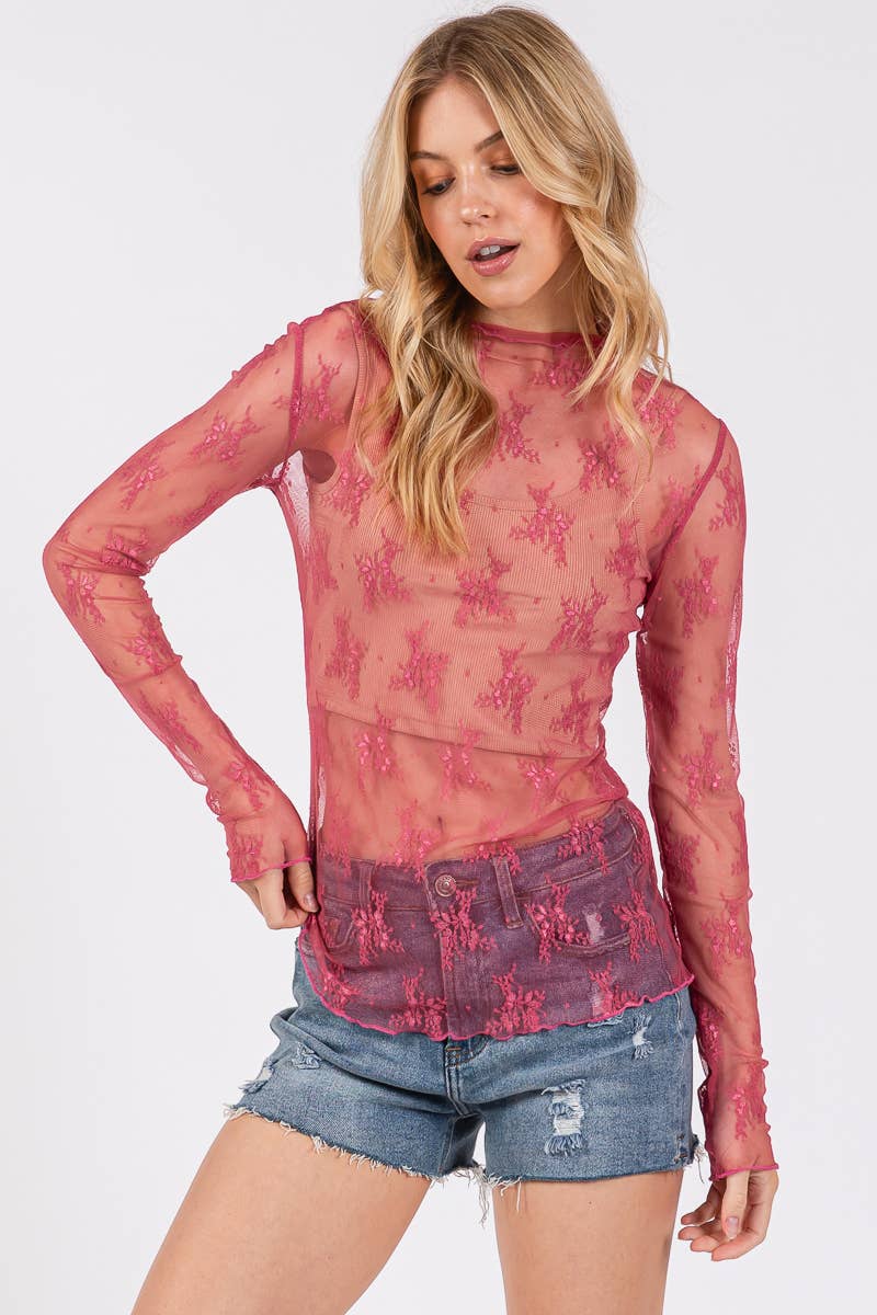 Sewn and Seen – wholesale Blus - Dam – LÅNGÄRMAD SPETSTOPP MED BLOMMÖNSTER102