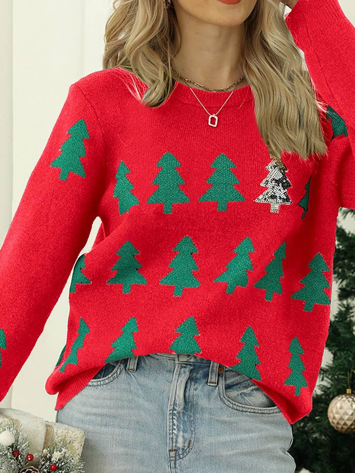 CWOSWL2440_JACQUARD CHRISTMAS TREE CHRISTMAS SWEATER for wholesale by NINEXIS