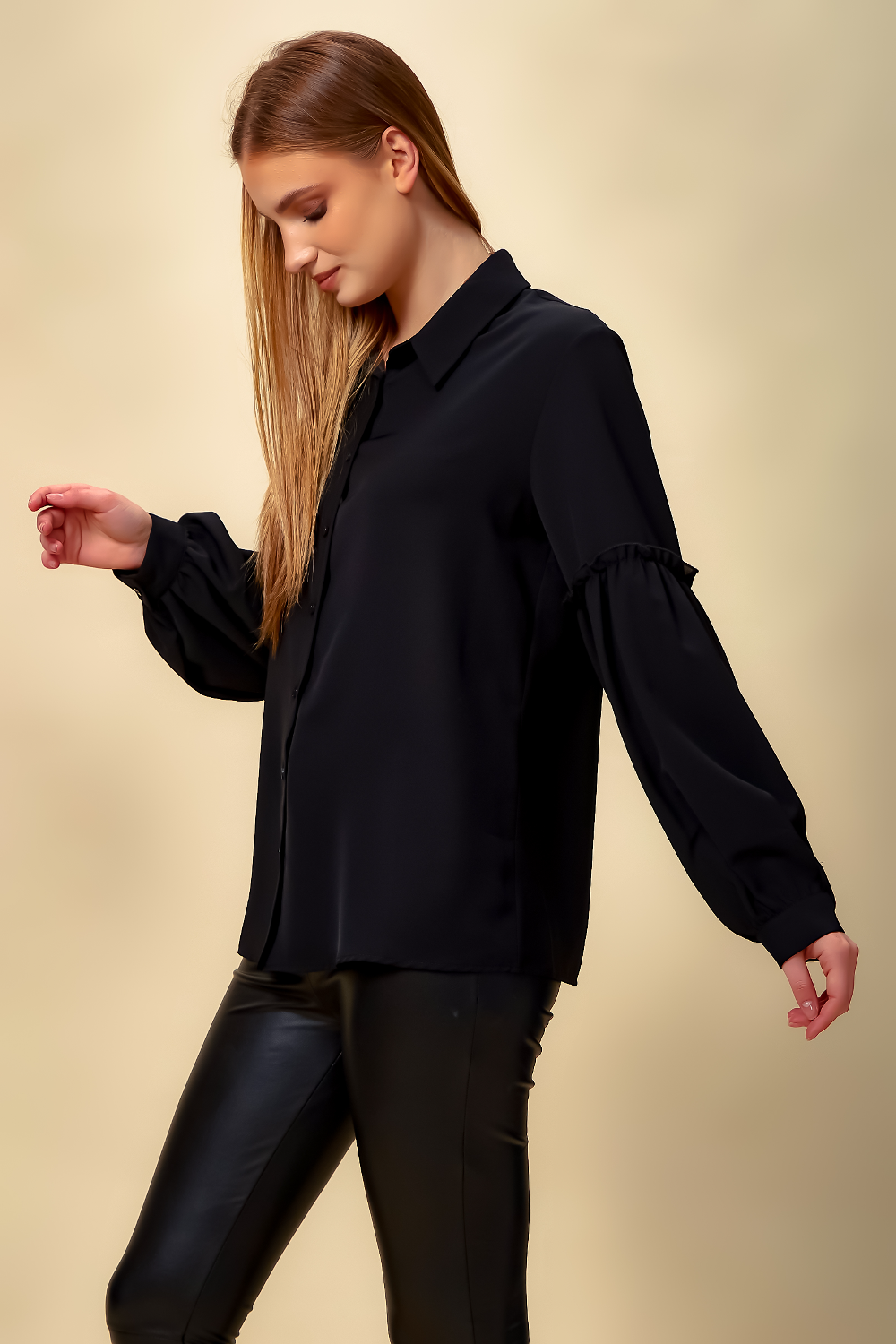 Patchwork Sleeves Shirt in Black for wholesale on Faire3