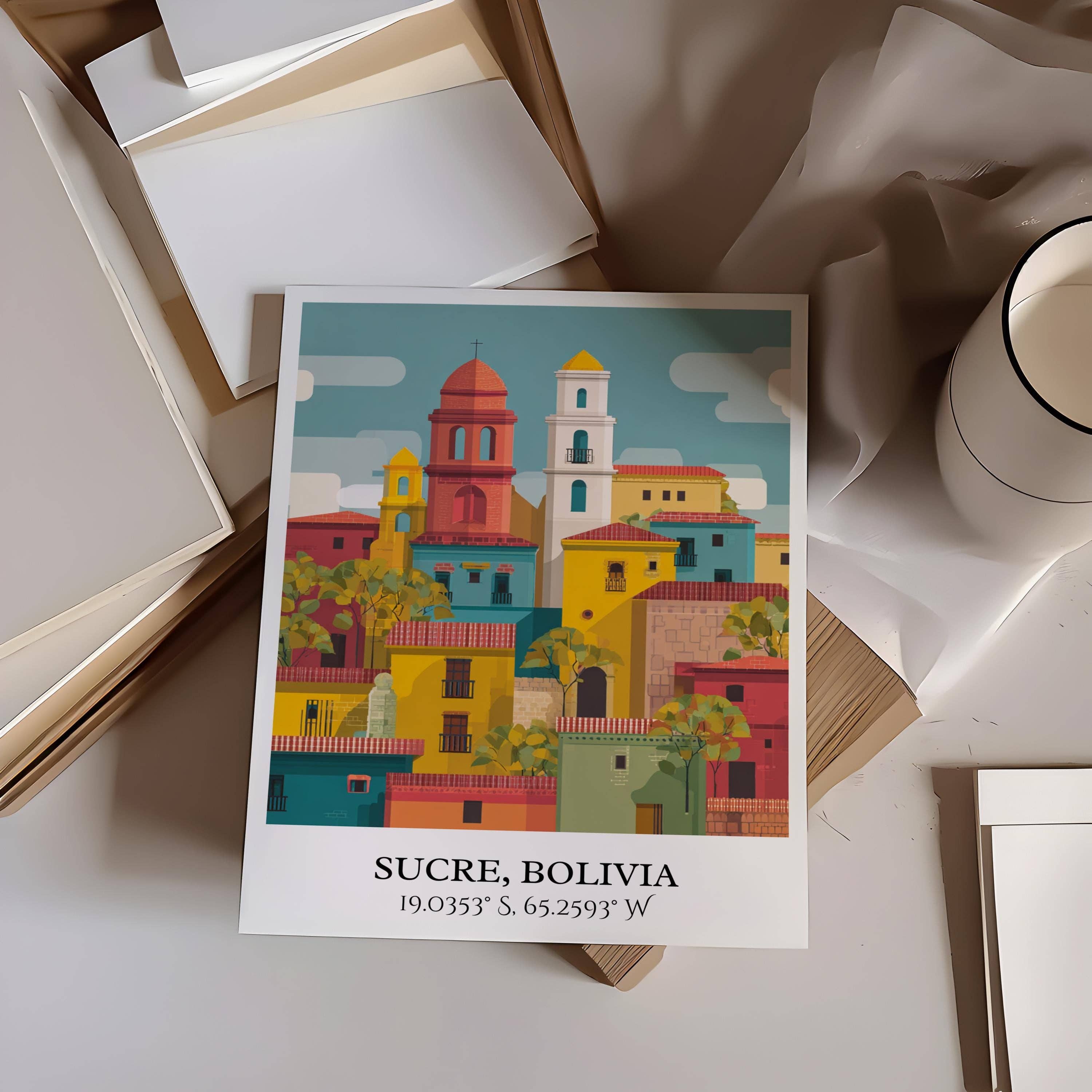 Premium Travel Art - Wholesale Art Print - Sucre Bolivia Art, Sucre Retro Travel Art, Sucre Home Decor, Sucre Bolivia Gift, Bolivia Travel Art, Travel Prints, Housewarming Gift5