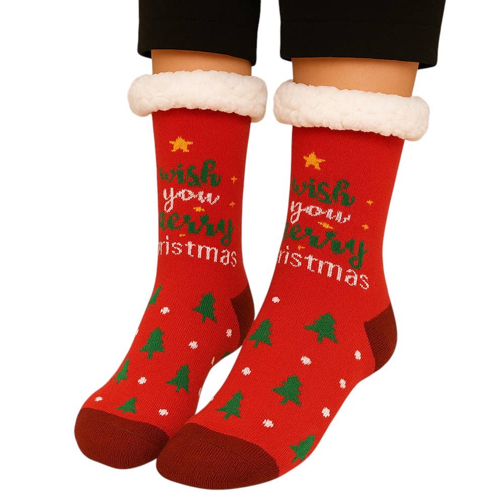 Sensibling Corp. - Wholesale Socks - Women's - 6Pairs - Non-Slip Christmas Plush Sherpa Slipper Socks4