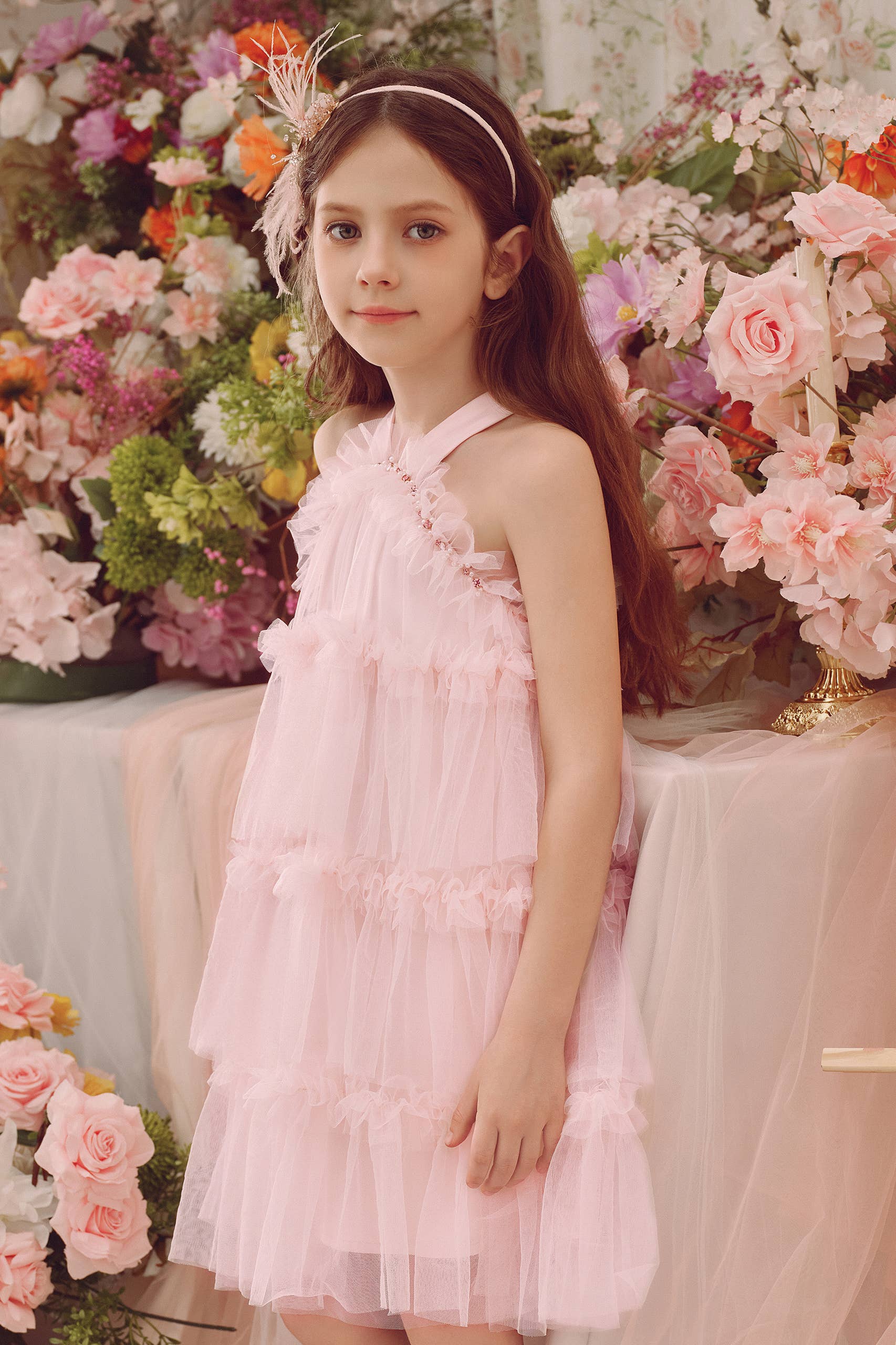 Tutuland - Vente Robe – enfant - Robe de fête d'anniversaire en tulle à col nu et perles2