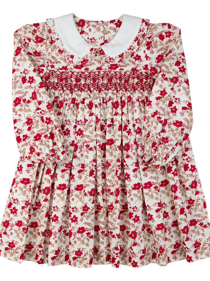 Rød Blomstret Smocked Kjole for engroshandel hos Smockingbird