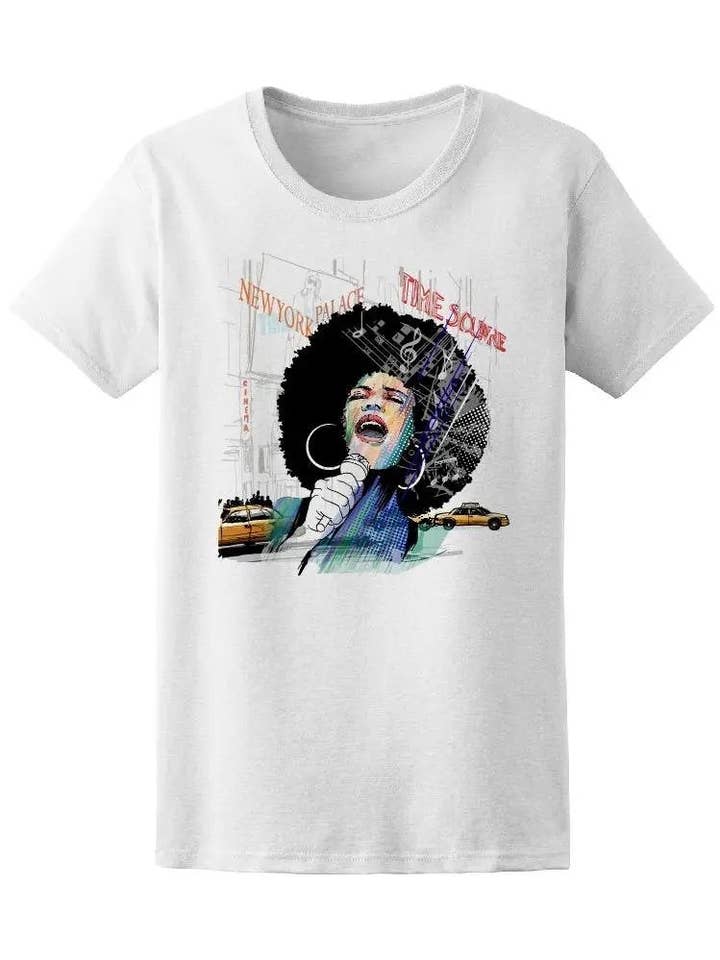 Afro New York Jazz Singer Tee Dam-Bild från Shutterstock för wholesale av Fashion Quality Boutik