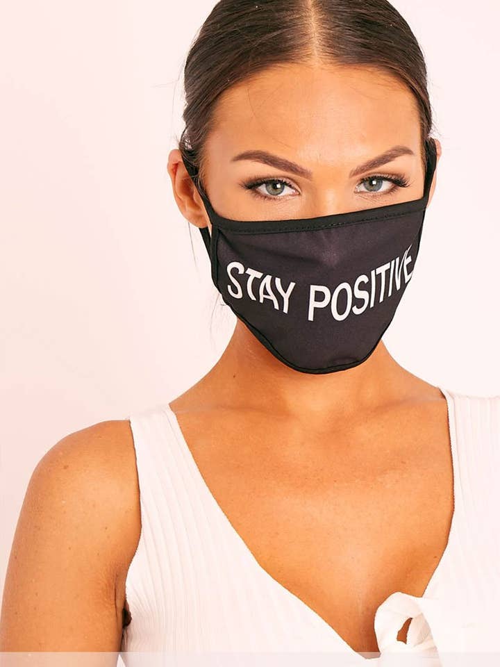 Black Stay Positive Slogan Face Mask - Rach for wholesale by Rebellious Fashion