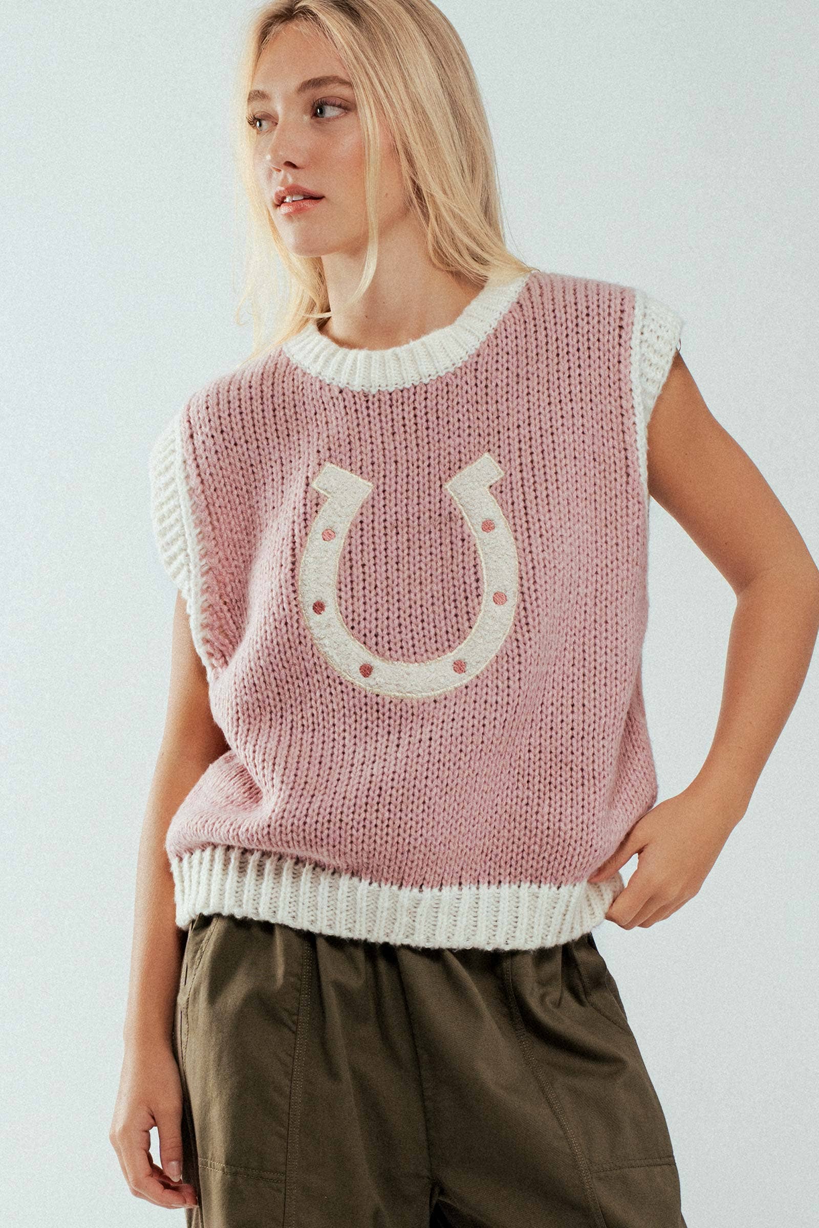 Urban Daizy - Wholesale Sweater Vest - Women's - Western Horseshoe Crochet Knit Ribbed Trim Sweater Vest18