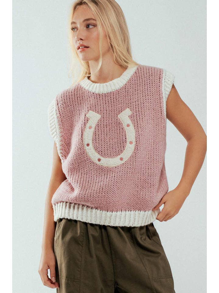 Urban Daizy - Wholesale Sweater Vest - Women's - Western Horseshoe Crochet Knit Ribbed Trim Sweater Vest18