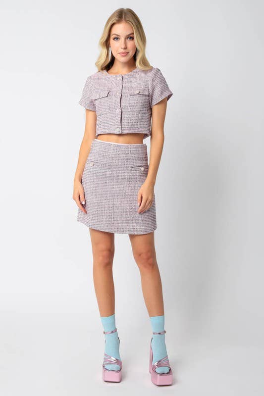 Pink Tweed Boucle Mini Skirt for wholesale on Faire3