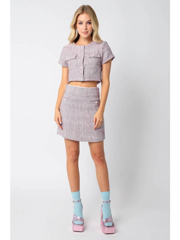 Pink Tweed Boucle Mini Skirt for wholesale on Faire3