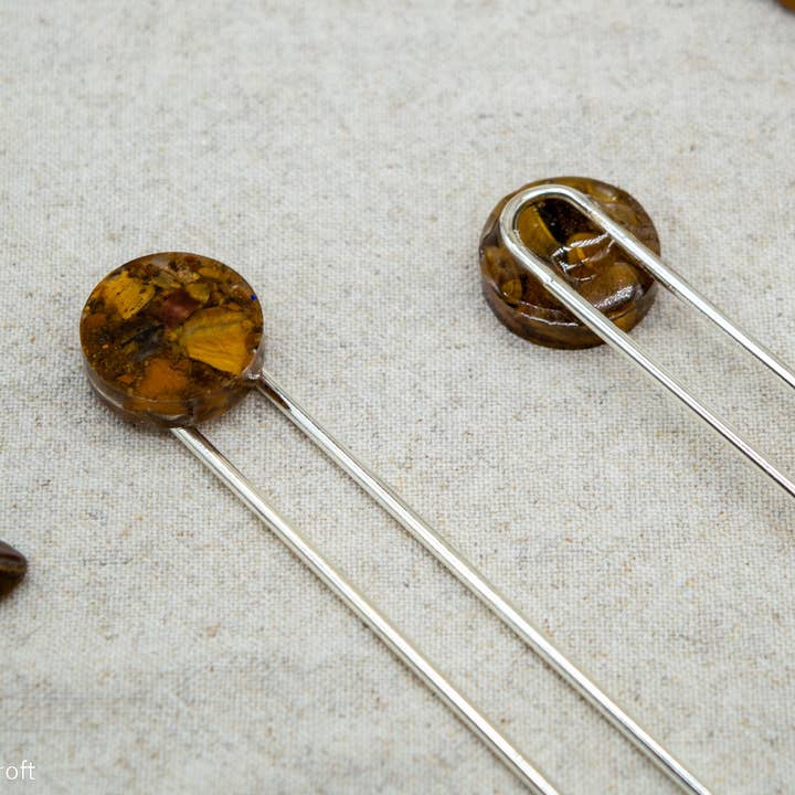 Saskia Wrycroft - Wholesale Hair Pin - Tigers Eye Resin Hair Pin | Hair Fork | Silver Plated1