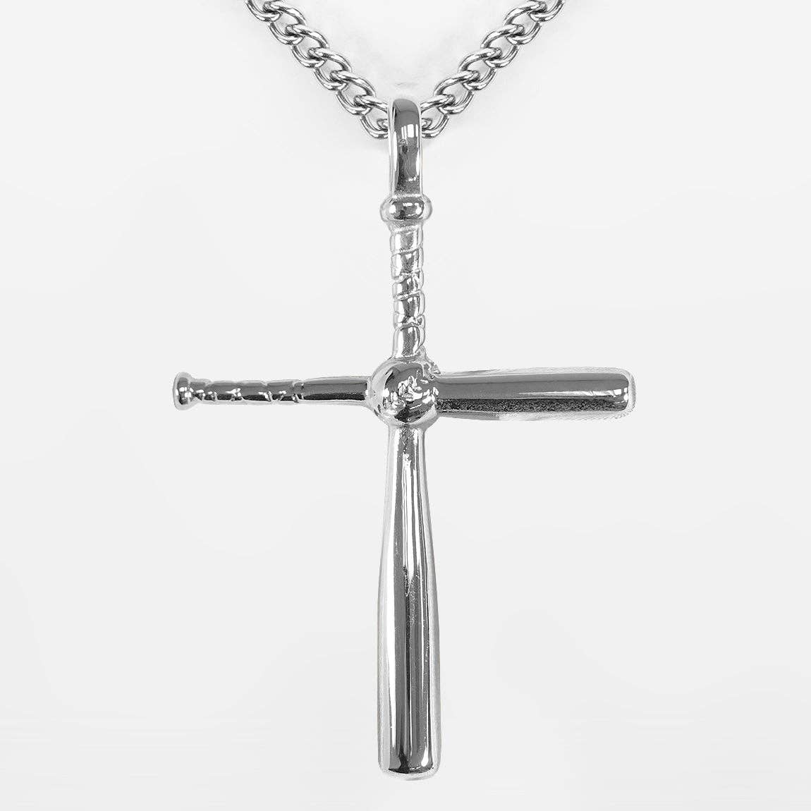 Silver Baseball Bat Pendant with Chain Necklace - Stainless Steel for wholesale on Faire0