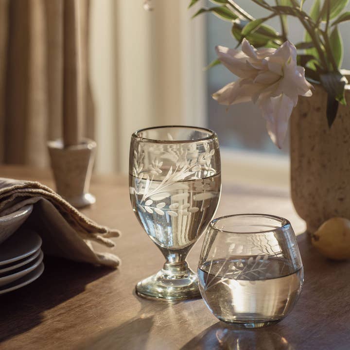 Villa Lua Home - Wholesale Drinking Glass/Cup - Hand-etched Ronde Blown Glass