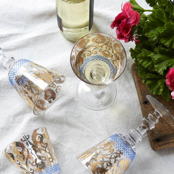 Patina Vie Golden Ikat Goblet S/4 for wholesale by Patina Vie