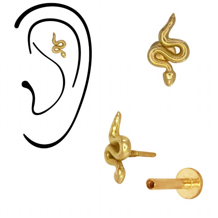 14k Snake Flat Back Earring for wholesale by Ofina Jewelry