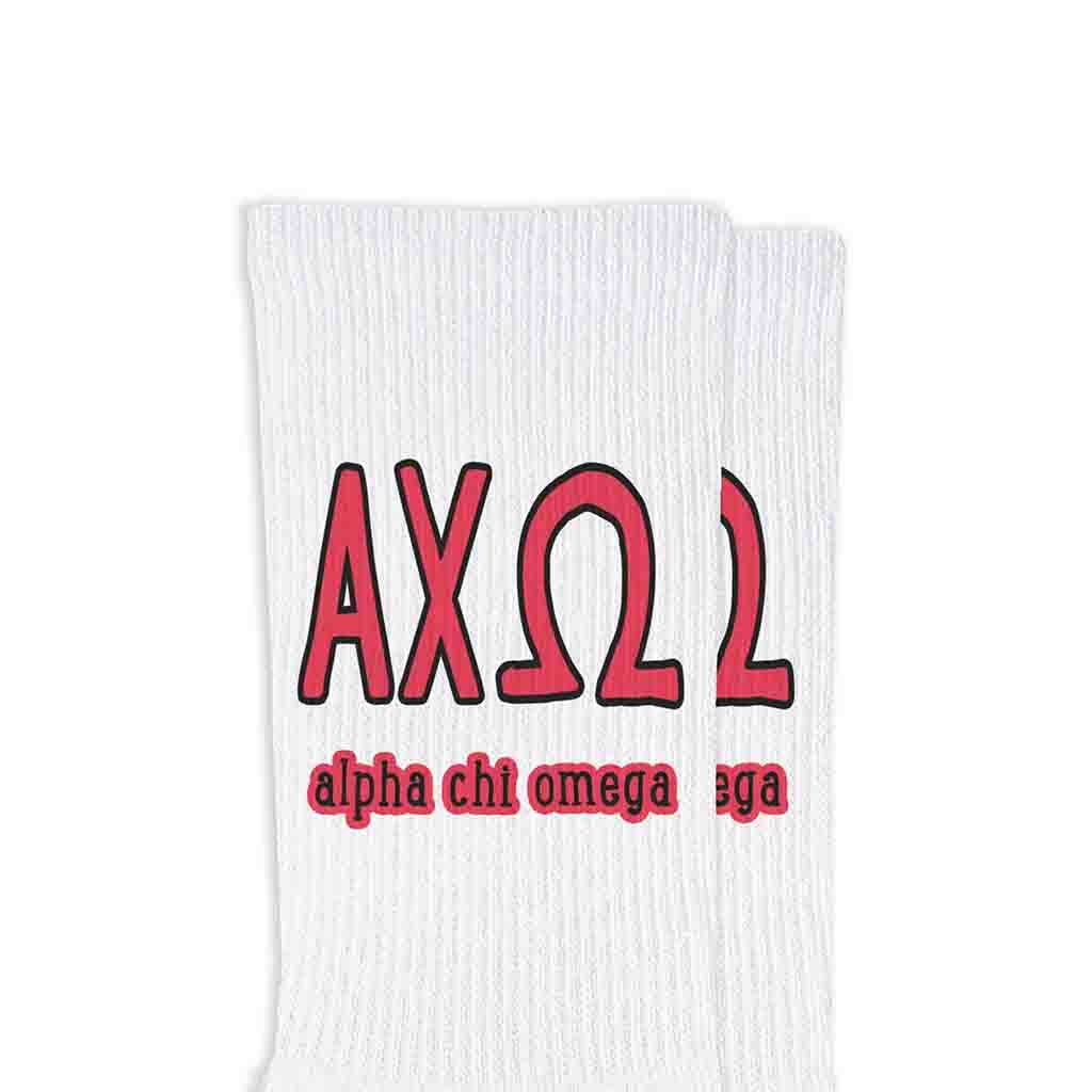 White Sorority Crew Socks with Name and Letters in Sorority Colors for wholesale on Faire0