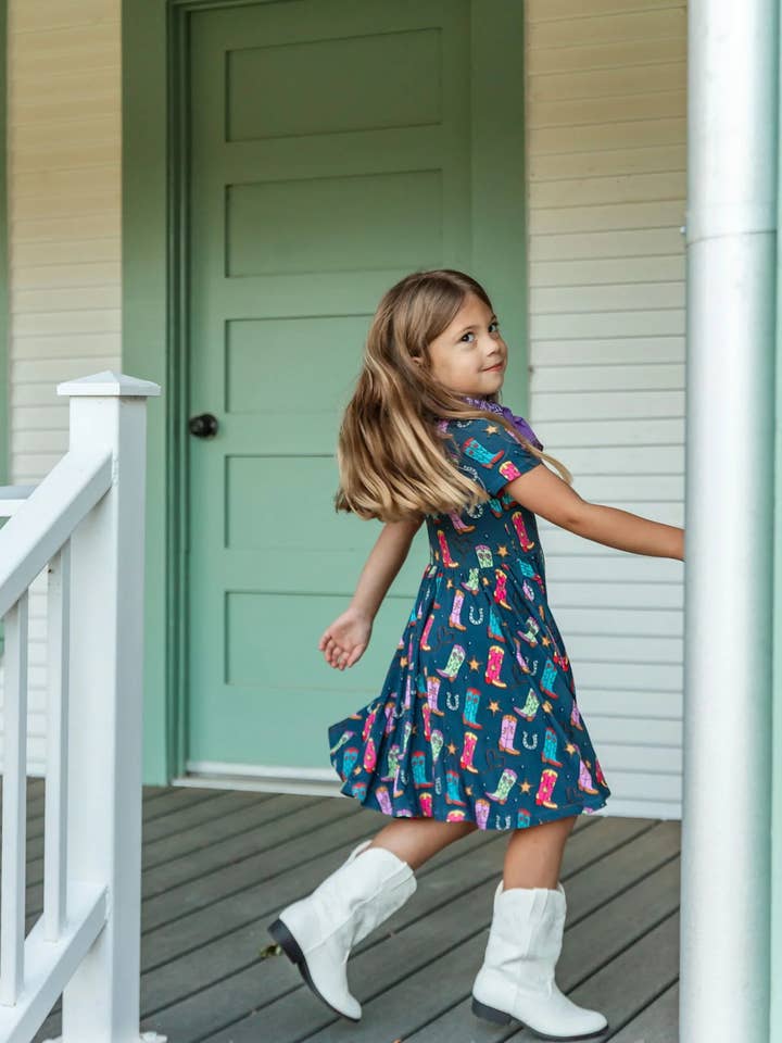 Howdy Hunny Short Sleeve Pocket Twirl Dress for wholesale by PB & Grape