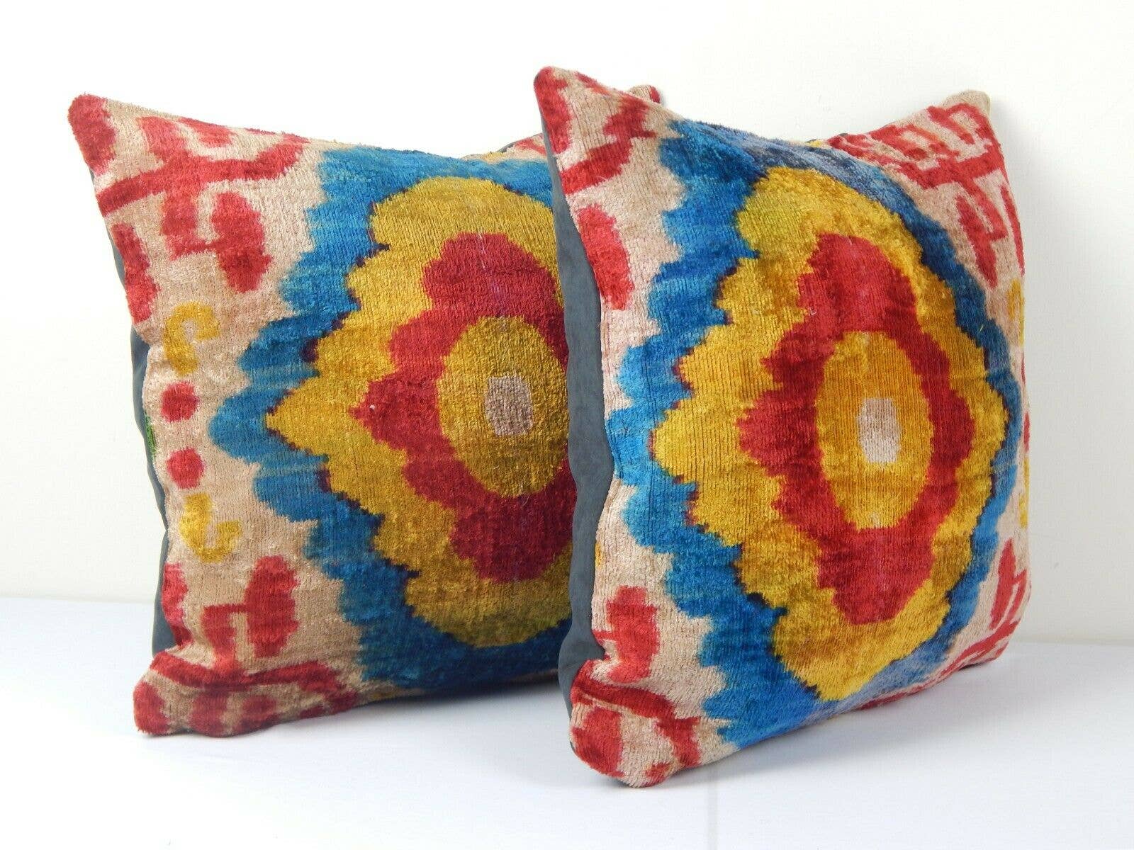 Vintage Pillows Store - Vendita all'ingrosso Fodera cuscino decorativo - Cuscino Ikat - Fodera per cuscino in velluto di seta - Set etnico1