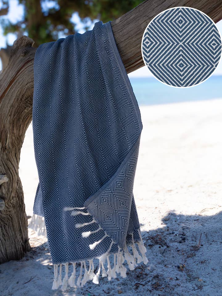 CRYSTAL Cotton Hammam Towel, Chic Shawl - Blue (180x100 cm) for wholesale by Samimi
