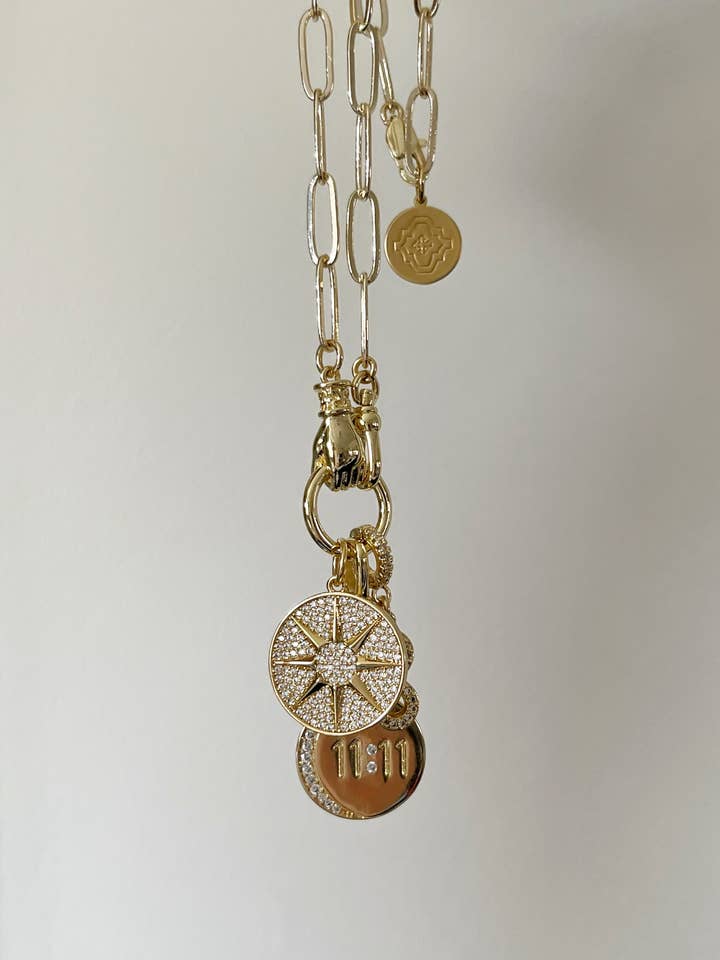 Clip Chain Hamsa Clasp - 11:11, 8 Point Star & Infinity Charm Necklace for wholesale by Boutique Suarez Co.