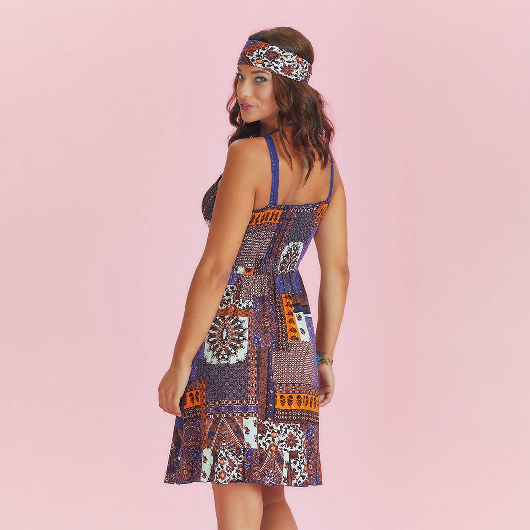 Los Banditos - Vendita all'ingrosso Vestito - Donna - Abito estivo scollato con scollo a V con motivo viola4