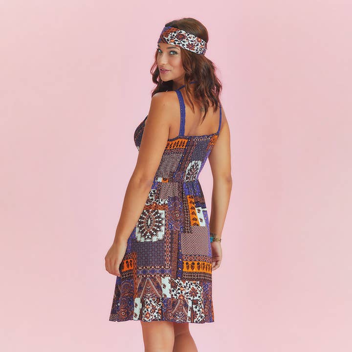 Los Banditos - Vendita all'ingrosso Vestito - Donna - Abito estivo scollato con scollo a V con motivo viola4