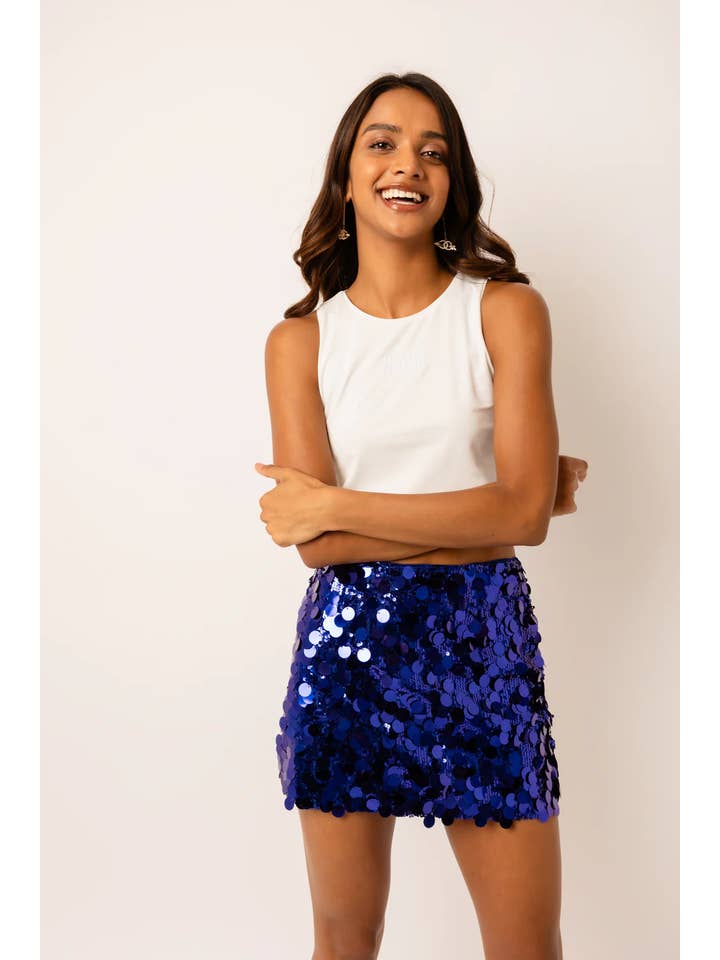Oceane Cobalt Blue Disc Mini Skirt for wholesale on Faire